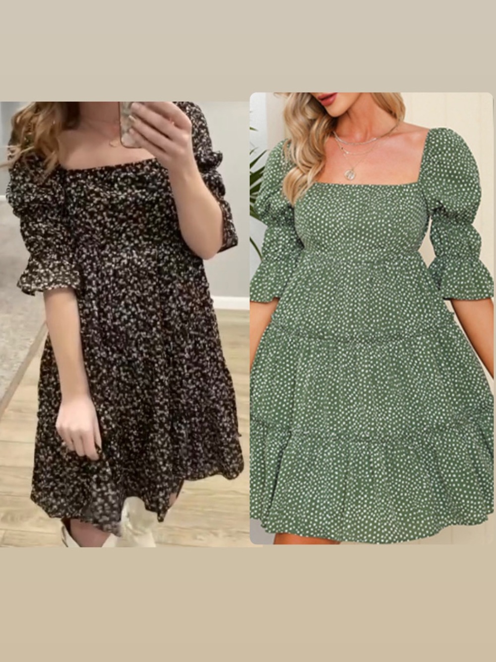2 dress lot - Square Neck Puff Sleeve Midi Dresses
